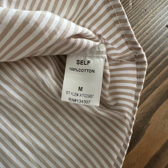 Farrow Women’s White Beige Striped Puff Sleeve Blouse Size M – Open Tie Sleeves - Picture 4 of 7